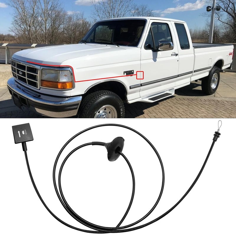 APESER Hood Release Cable & Handle Compatible With 1987-1997 Ford F150 F250 F350 Super Duty Bronco F53 F59 - Latch Replace for 912-042 F2TZ16916A - 1PC, Black - Image 1